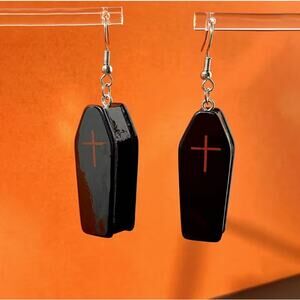 Black Coffin Cross Dangle Earrings Gothic Halloween Drop Jewelry